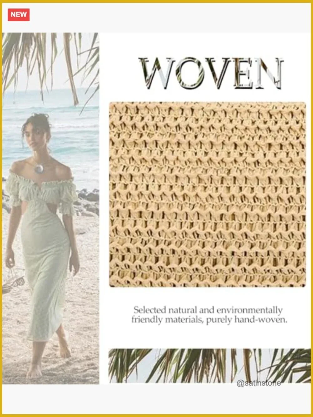 Straw Woven Crescent Hobo Crossbody Bag with Adjustable Strap - Picture 4 of 7